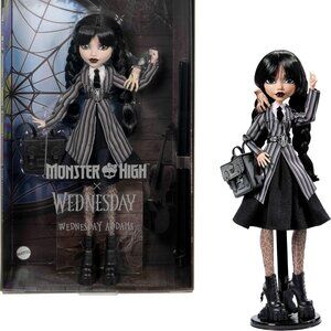MONSTER HIGH WEDNESDAY ADDAMS NEVERMORE ACADEMY UNIFORM DOLL WITH THING BACKPACK